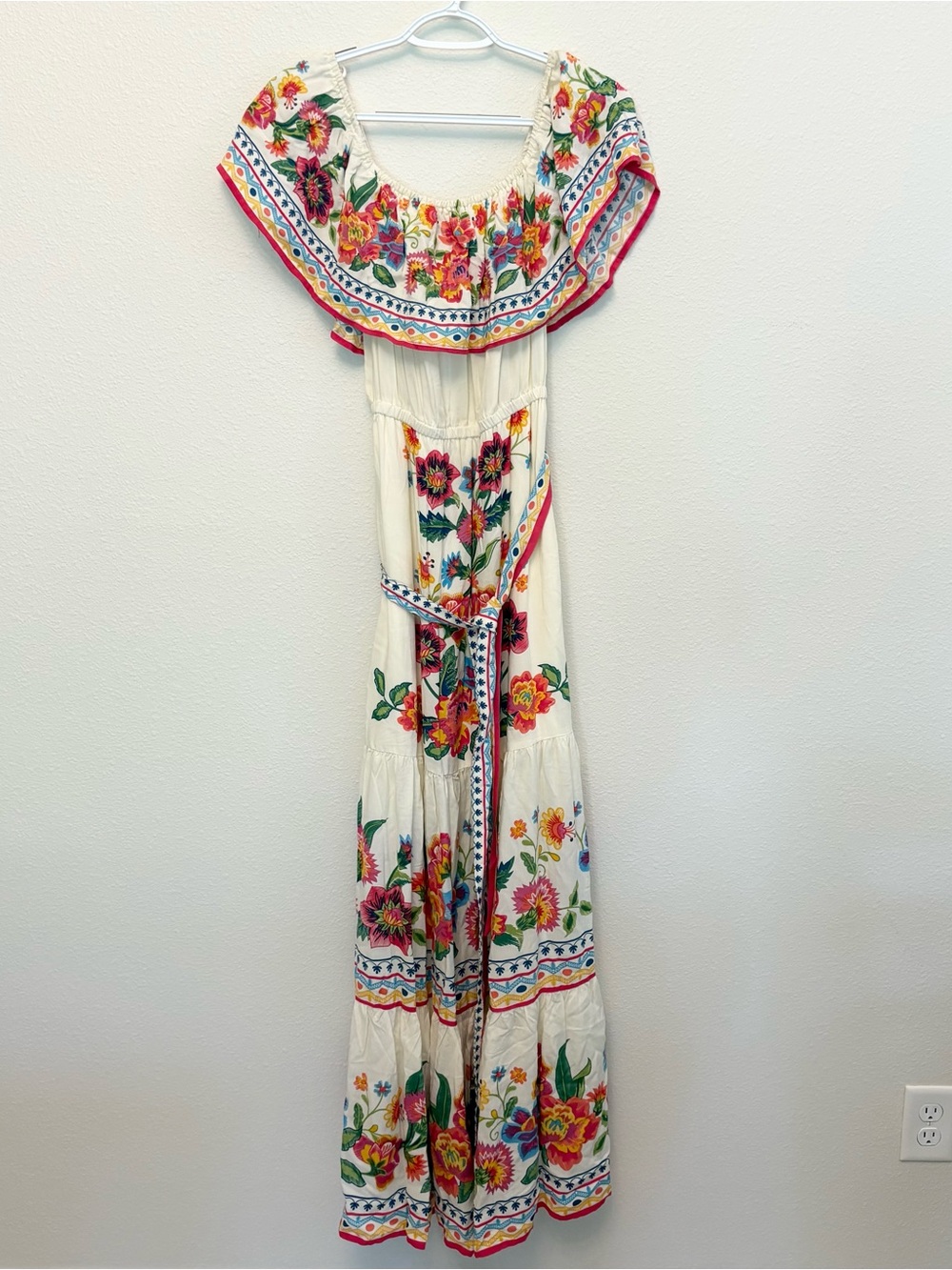 Flying Tomato Off-the-Shoulder Ruffle Spanish Floral Maxi Dress Size S